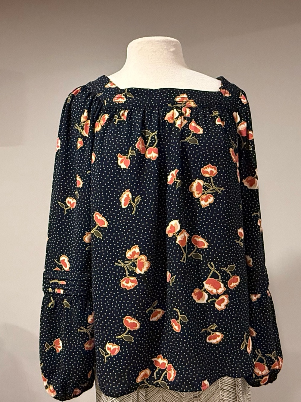 LC Lauren Conrad Navy Blouse with Pink and Yellow Floral Print